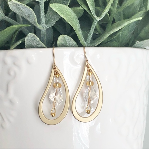 New Crystal Beaded Dangle Drop Handmade Teardrop Hoop One of a Kind Earrings - Picture 8 of 8